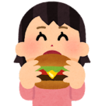 ハンバーガーを食べる女性のイラスト