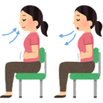 椅子に座って腹式呼吸をする女性のイラスト