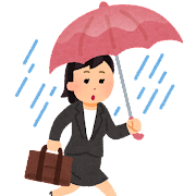 雨の日に営業で外回りをする女性会社員のイラスト